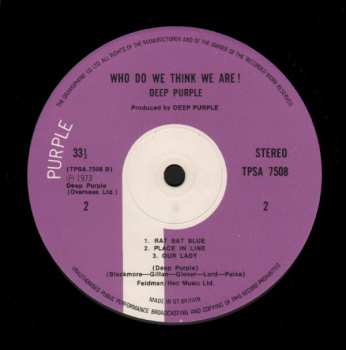 LP Deep Purple: Who Do We Think We Are