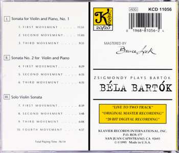 CD Béla Bartók: Zsigmondy Plays Bartók