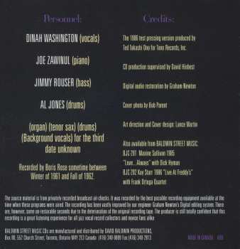 CD Dinah Washington And Her Trio: Live At Birdland 1962