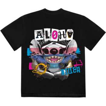Merch Disney: Disney Unisex T-shirt: Stitch Aloha Collage (black) (back Print) (small) S