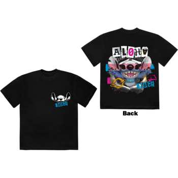 Merch Disney: Disney Unisex T-shirt: Stitch Aloha Collage (black) (back Print) (small) S