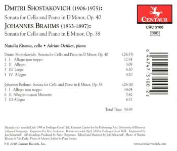 CD Johannes Brahms: Sonata For Cello And Piano In D Minor, Op. 40 / Sonata For Cello And Piano In E Minor, Op. 38