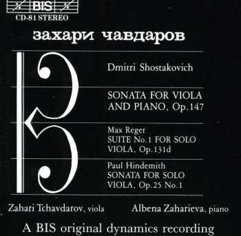 CD Paul Hindemith: Sonata For Viola & Piano Op. 147 / Suite No. 1 For Solo Viola Op. 131d / Sonata For Solo Viola Op. 25 No. 1