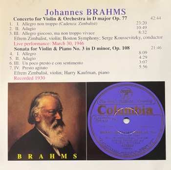 CD Johannes Brahms: Violin Concerto / Violin Sonata No.3