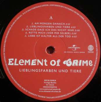 LP Element Of Crime: Lieblingsfarben Und Tiere
