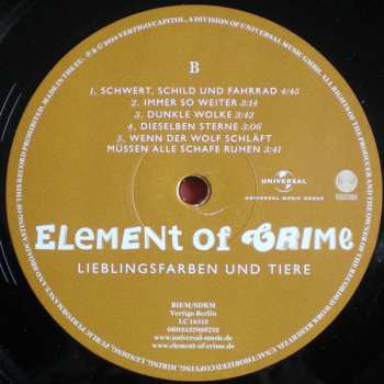 LP Element Of Crime: Lieblingsfarben Und Tiere