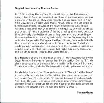 CD Ella Fitzgerald: Ella Fitzgerald At The Opera House