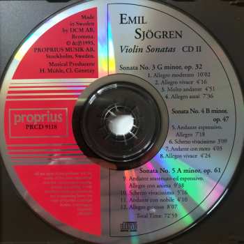 2CD Emil Sjögren: Sonatas No. 1-5 For Violin And Piano / Character Pieces For Violin And Piano