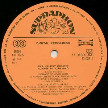 LP Emil Viklický Quartet: Homage To Joan Miró