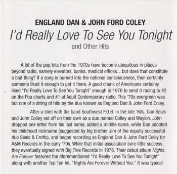 CD England Dan & John Ford Coley:  (I'd Really) Love To See You Tonight And Other Hits