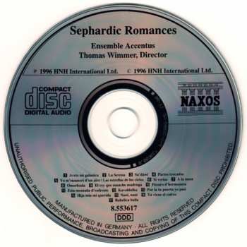 CD Ensemble Accentus: Sephardic Romances - Traditional Jewish Music From Spain