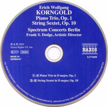 CD Erich Wolfgang Korngold: Piano Trio • String Sextet