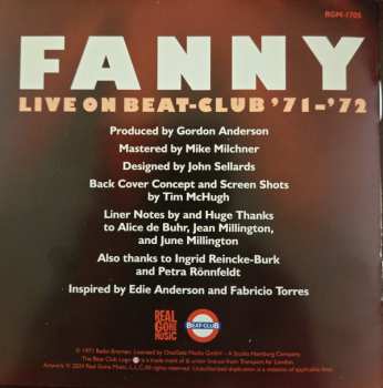 CD Fanny: Live On Beat-Club '71-'72