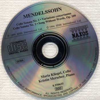 CD Felix Mendelssohn-Bartholdy: Cello Sonatas Nos. 1 And 2 • Variations Concertantes