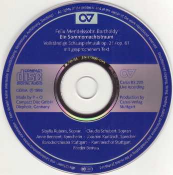 CD Felix Mendelssohn-Bartholdy: Ein Sommernachtstraum