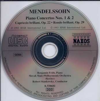 CD Felix Mendelssohn-Bartholdy: Piano Concertos Nos. 1 & 2 • Capriccio Brillant, Op. 22 • Rondo Brillant, Op. 29