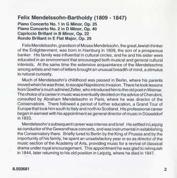 CD Felix Mendelssohn-Bartholdy: Piano Concertos Nos. 1 & 2 • Capriccio Brillant, Op. 22 • Rondo Brillant, Op. 29