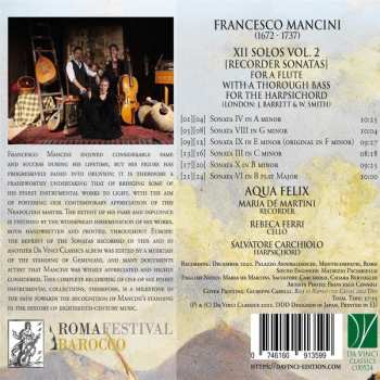 CD Francesco Mancini: XII Solos Vol. 2 [Recorder Sonatas]