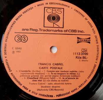 LP Francis Cabrel: Carte Postale