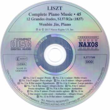 CD Franz Liszt: 12 Grandes Études (1837)