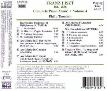 CD Franz Liszt: Harmonies Poétiques Et Réligieuses Nos. 7-10 • Ave Maria • Consolations • Ungarns Gott  