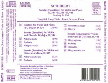 CD Franz Schubert: Sonatas (Sonatinas) For Violin And Piano D. 384 • D. 385 • D. 408 / Fantasy D. 934
