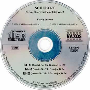 CD Franz Schubert: String Quartets (Complete) Vol. 3 (No. 9 / No. 7 / No. 3)