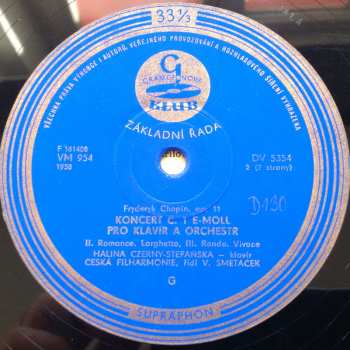 LP The Czech Philharmonic Orchestra: Koncert Č. 1 E-moll, Op. 11 Pro Klavír A Orchestr
