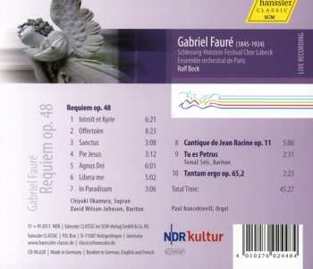 CD Gabriel Fauré: Requiem • Cantique De Jean Racine • Tu Es Petrus • Tantum Ergo