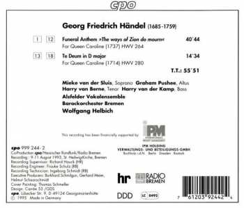 CD Georg Friedrich Händel: Funeral Anthem For Queen Caroline / Caroline Te Deum