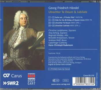 CD Georg Friedrich Händel: Utrechter Te Deum & Jubilate