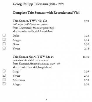 CD Georg Philipp Telemann: Complete Trio Sonatas With Recorder And Viol