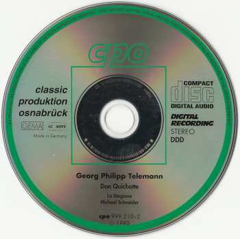 CD Georg Philipp Telemann: Don Quichotte Auf Der Hochzeit Des Comacho (Comic Opera)