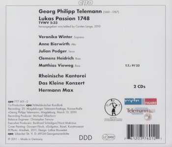 2CD Georg Philipp Telemann: Lukas Passion 1748