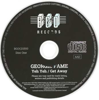 2CD Georgie Fame: Yeh Yeh / Get Away / Hall Of Fame Plus Bonus Tracks