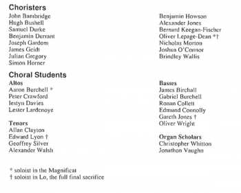 CD St. John's College Choir: Lo, The Full, Final Sacrifice And Other Choral Works