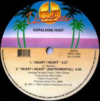 LP Geraldine Hunt: It Doesn't Only Happen At Night / Heart/Heart