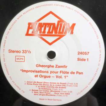 LP Gheorghe Zamfir: Improvisations Pour Flute De Pan Et Orgue - Vol. 1