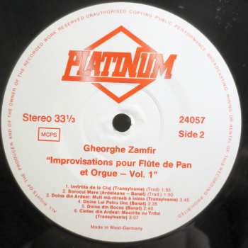 LP Gheorghe Zamfir: Improvisations Pour Flute De Pan Et Orgue - Vol. 1