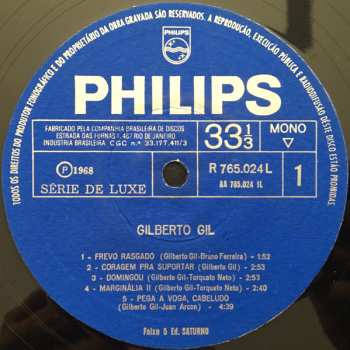 LP Gilberto Gil: Gilberto Gil With Os Mutantes
