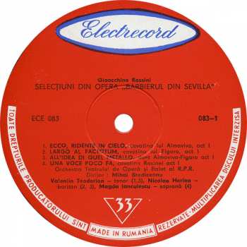 LP Gioacchino Rossini: Selecțiuni Din Opera „Bărbierul Din Sevilla”