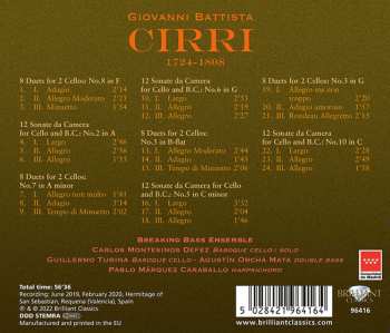 CD Giovanni Battista Cirri: Sonatas And Duos For Cello