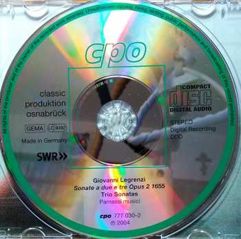 CD Giovanni Legrenzi: Sonate A Due E Tre Opus 2 1655