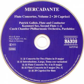 CD Giuseppe Saverio Mercadante: Concerto For Two Flutes • Concerto No. 6 • 20 Capricci