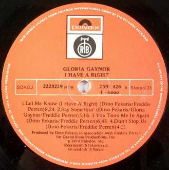 LP Gloria Gaynor: I Have A Right