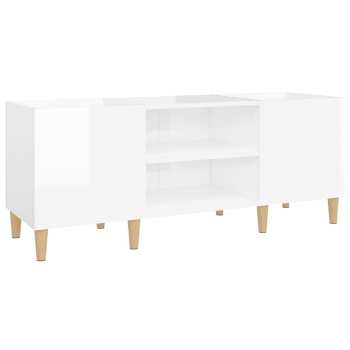 Hi-Fi Goka Skříňka s přihrádkami na LP desky a audiotechniku - dřevěné nohy Lesklá bílá (831927)
