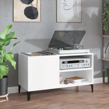 Hi-Fi Goka Skříňka s přihrádkou na LP desky a audiotechniku - kovové nohy Bílá (831949)