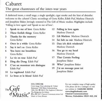 CD Edith Piaf:  Cabaret [The Great Chanteuses Of The Inter-War Years]