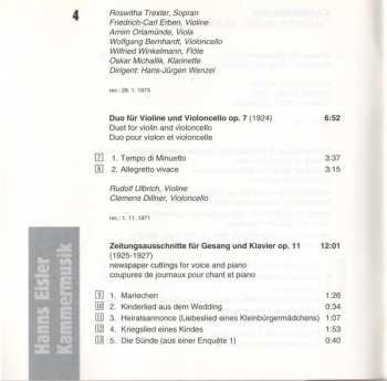 CD Hanns Eisler: Kammermusik = Chamber Music