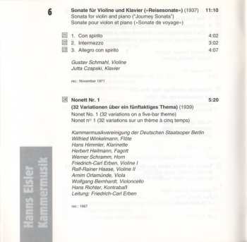 CD Hanns Eisler: Kammermusik = Chamber Music